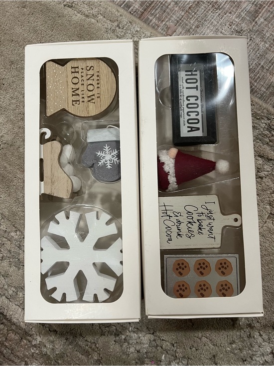 Other - Bundle- Winter Hot Cocoa & Snow Home Decor Set - White, Natural Wood, Red